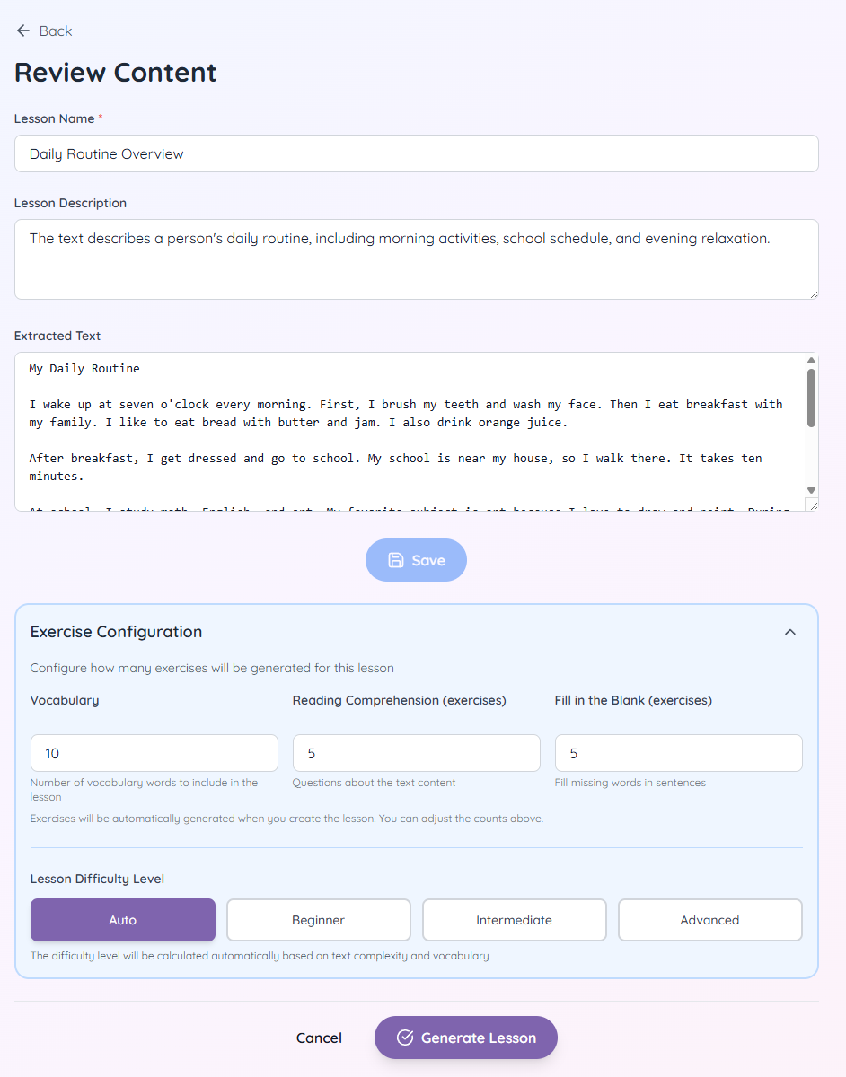 Create and review lesson content